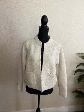 J. Crew Cream Bouclé Open-Front Cardigan, size M